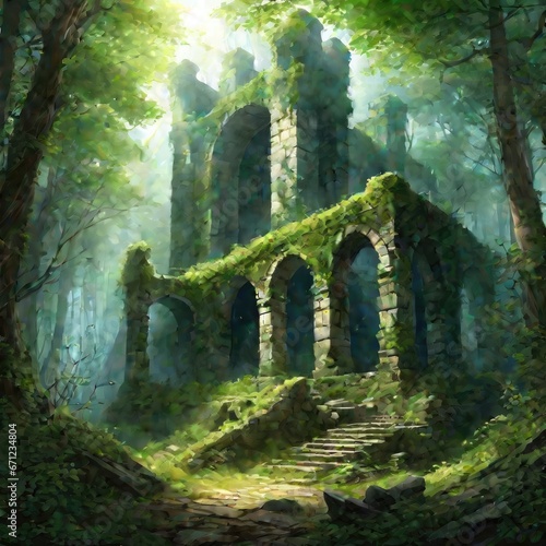 Lost in Time  Forested Fortress with Luminescent Ruins