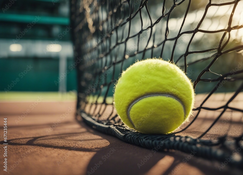 close up view of tennis ball and net on court