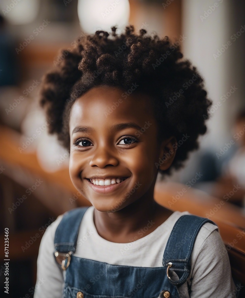 portrait of a black girl with a sincere American smile in kindergarten
portrait of a black girl with a sincere American smile in kindergarten