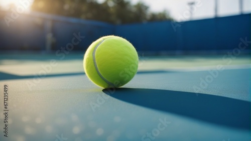 close up view of tennis ball and net on court © abu