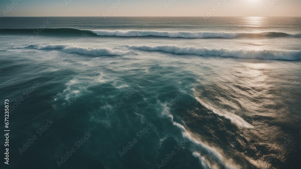 aerial view of ocean sea waves beach, horizontal, close up