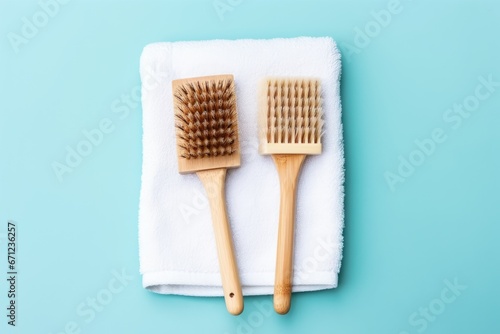 Two bamboo wooden brushes on a white towel
