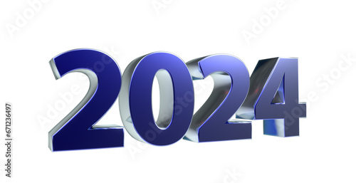 2024 3D-Schrift, Jahreszahl, Kalender, metallisch, blau, silberm Perspektive, Nummer, Jubiläum, Neujahr, Jahreswechsel 