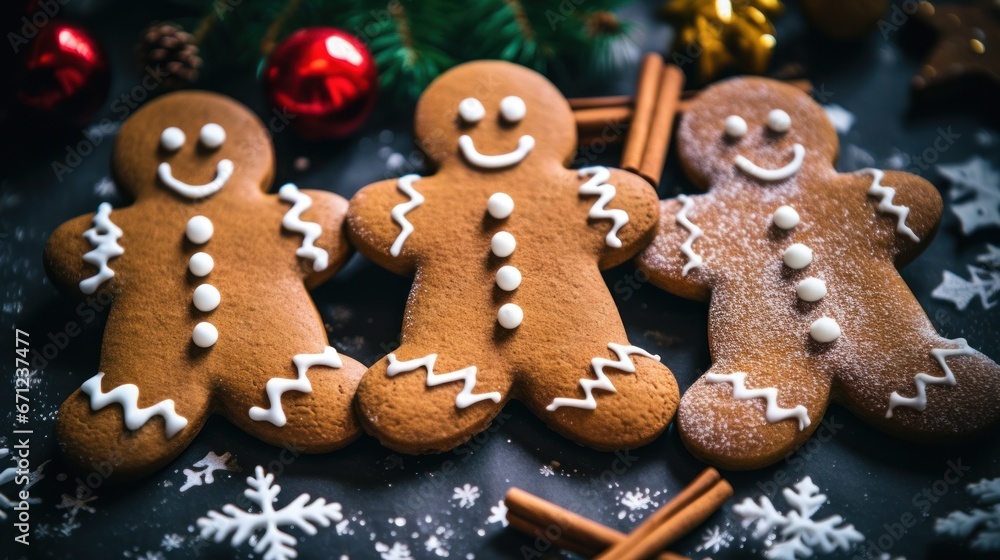 Christmas gingerbread man cookies and spices stock photo