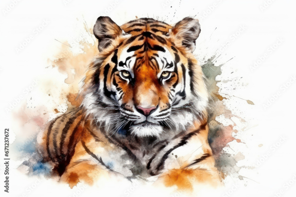 Fototapeta premium Watercolor drawing of a Bengal tiger. Generative AI.