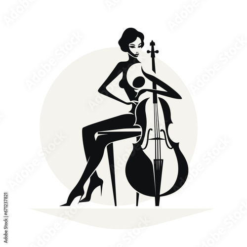 Woman in high heel shoes playing on cello instrument