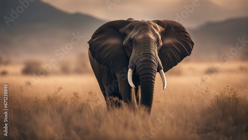 male African elephant with large fangs