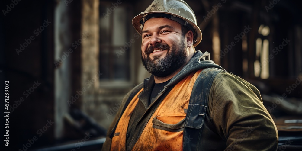 Bauarbeiter steht auf Baustelle Bauarbeiter steht auf Baustelle