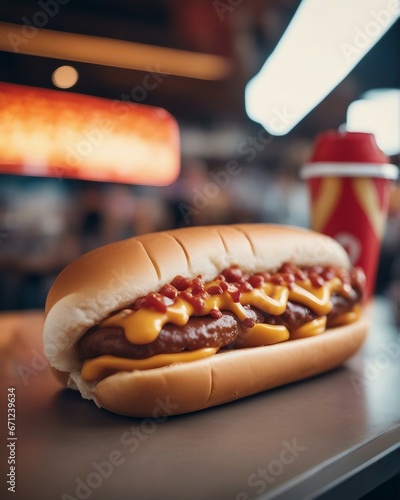 hot dog with mustard and ketchup