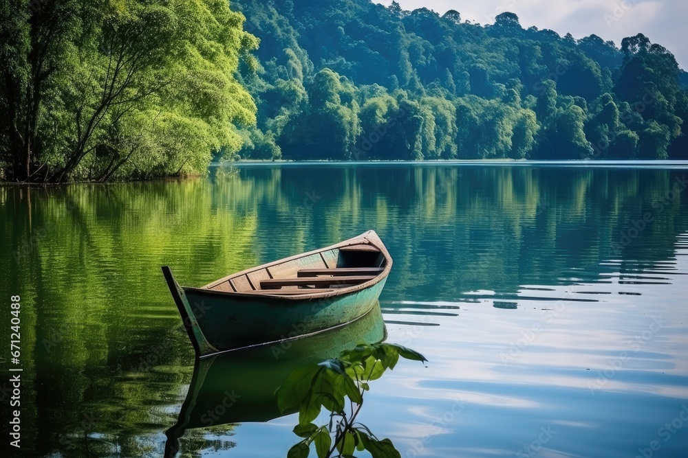 A boat at tranquil lake