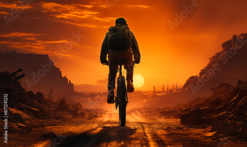 Man ride bicycle. A man riding a bike down a dirt road