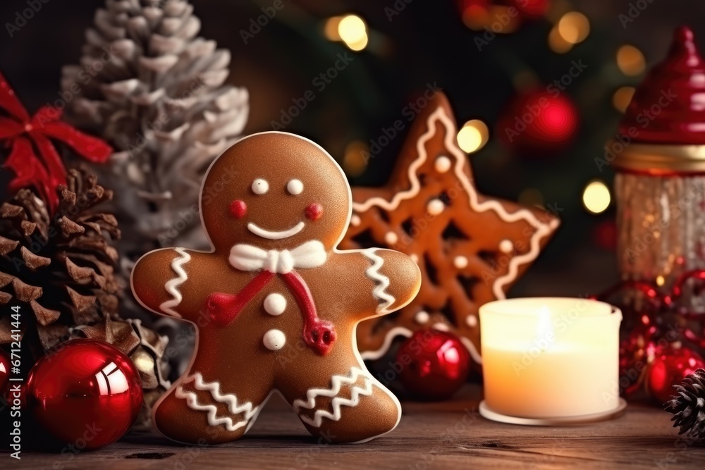Christmas decorations with Gingerbread man and candle