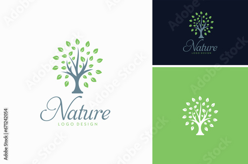 Simple Modern Beauty full leaves Tree for Nature Landscape Season Logo Design