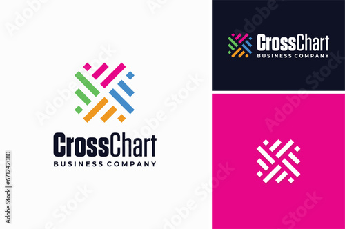 Colorful Statistic Economy Business Chart Bar Diagram Cross Woven Pattern Logo Design