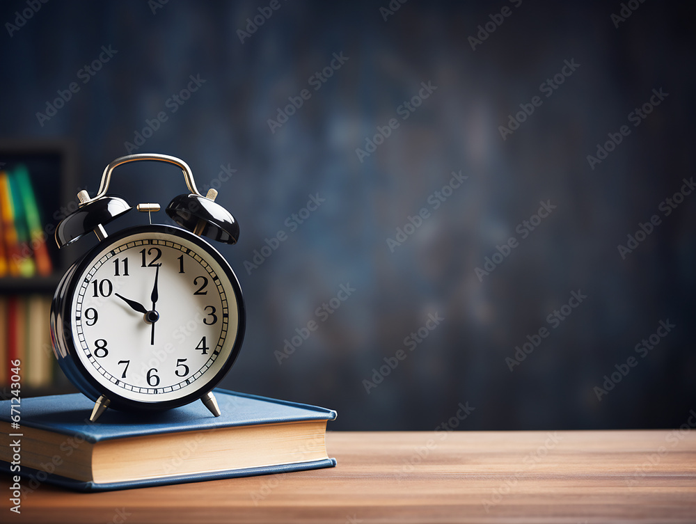 Clock and book on desk. Ready for school and Education concept. Clock and book on desk. Ready for school and Education concept.