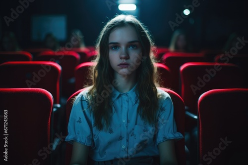 A beautiful young girl in a cinema
