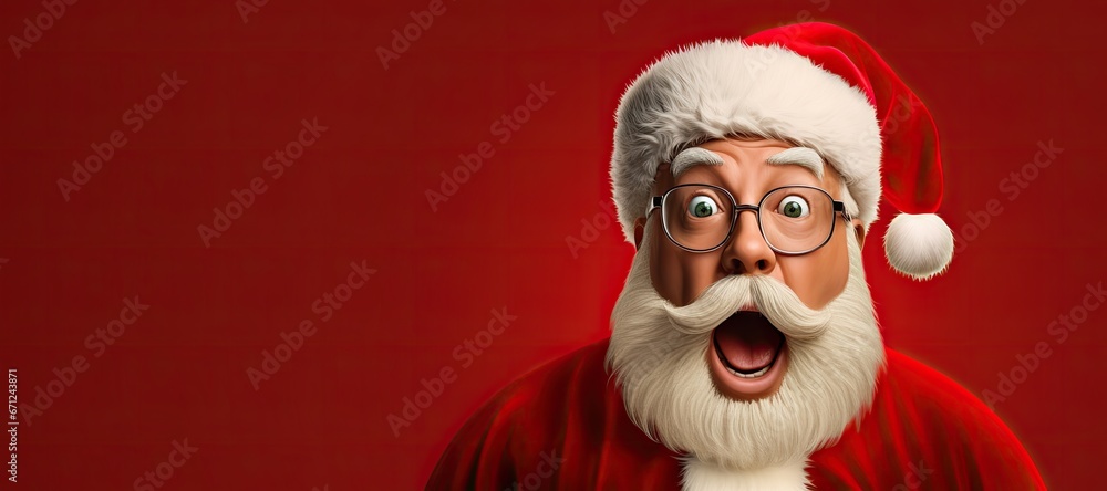 Santa Claus in the hat wonders. Surprised santa claus on red background, Christmas and new year holidays Santa Claus in the hat wonders. Surprised santa claus on red background, Christmas and new year holidays