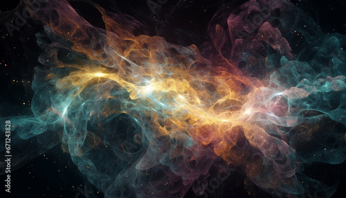 Electricity ignites the vibrant colors of a surreal deep space generated by AI
