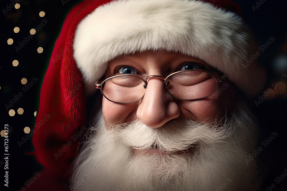 Christmas Santa Claus good old grandfather with a kind smile, close-up, background Christmas bokeh Christmas Santa Claus good old grandfather with a kind smile, close-up, background Christmas bokeh