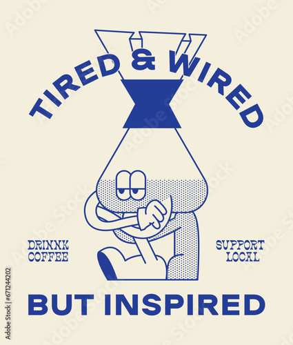 Retro cartoon funny characters posters. Vintage drink illustration. Latte, cappuccino, coffee cup, fresh juice mascot. Nostalgia 60, 70s, 80s. Print for cafe. For cafe. Vector isolated on background