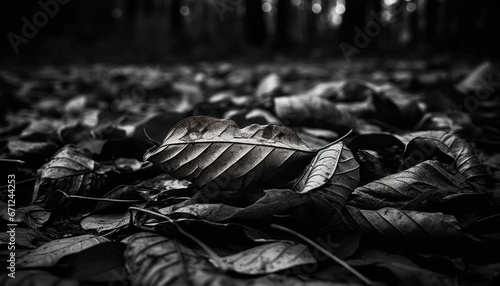 Autumn leaves falling, nature death in a monochrome forest generated by AI photo