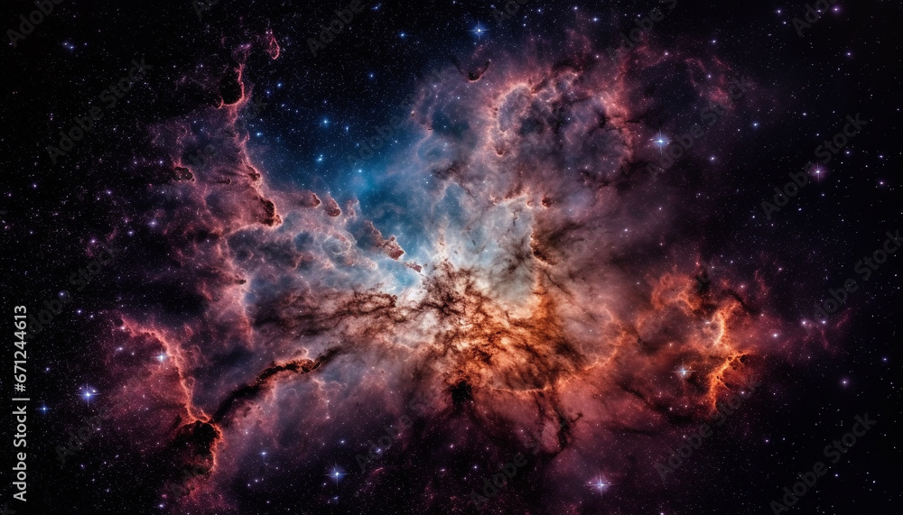 Naklejka premium Exploring the deep space, a glowing supernova creation illuminates galaxy generated by AI