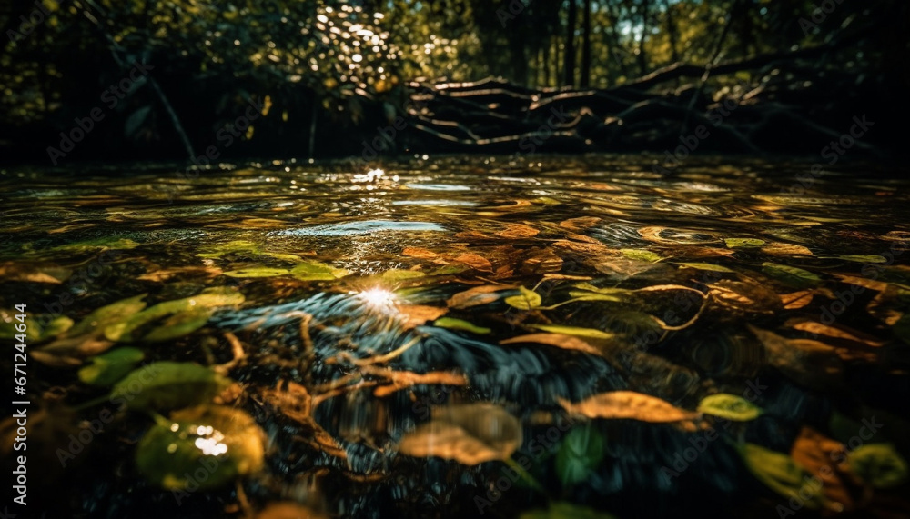 The tranquil scene of a forest pond, reflecting autumn beauty generated by AI The tranquil scene of a forest pond, reflecting autumn beauty generated by AI