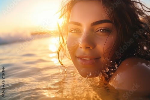 Young cheerful woman bathing in warm tropical sea © YouraPechkin