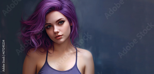 Beautiful young woman with purple hair