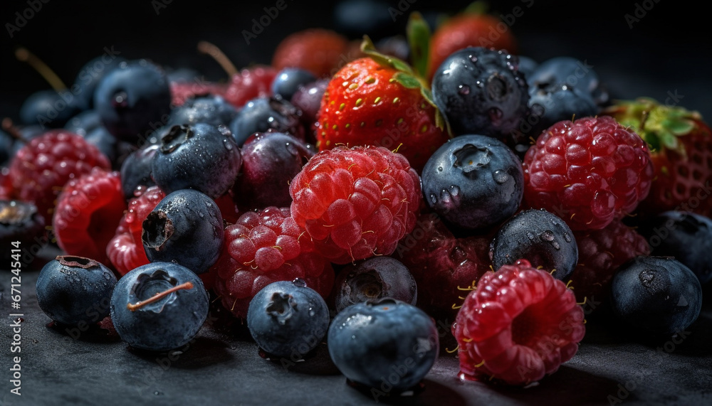Juicy berry fruit bowl, a refreshing summer dessert with antioxidants generated by AI Juicy berry fruit bowl, a refreshing summer dessert with antioxidants generated by AI