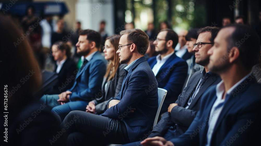 Networking business meeting of leadership in conference. Businessman in suits at event with copy space. People in audience in a hall Networking business meeting of leadership in conference. Businessman in suits at event with copy space. People in audience in a hall