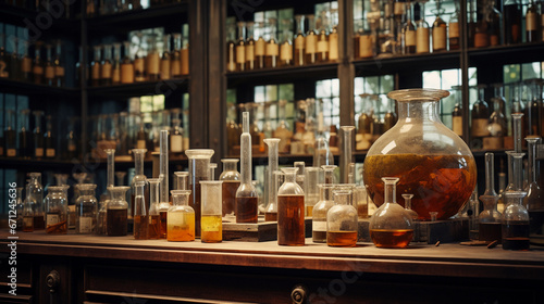 Science laboratory with different medical chemicals for experiments
