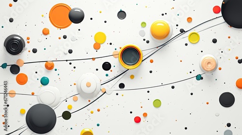 Abstract composition of circular elements. Dynamic scene of collision of various objects.
