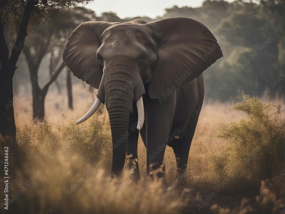 African elephant walking on a dusty dirt road

