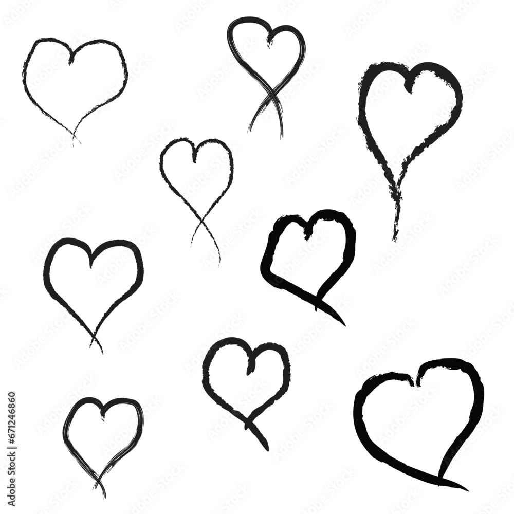 set of hearts vector hand drawn heart on white background