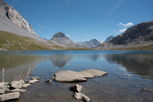 one of the beautiful lakes along the hiking trail leading to the Col de la Vanoise and its refuge of the same name