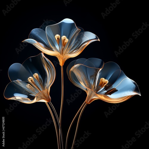 Abstract orange Tulip flower on black background. Fantasy fractal design. Digital art. 3D rendering. 