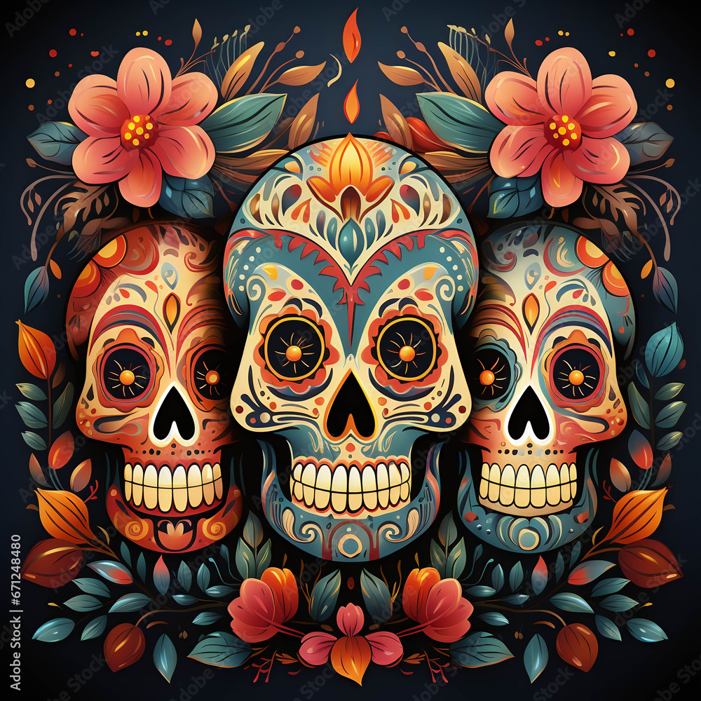 Naklejka premium Mexican skull, day of the dead celebration altar