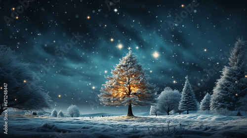 christmas tree in the snow under a night sky with stars © bmf-foto.de