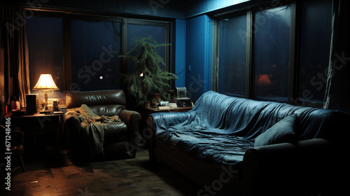 A dimly lit room on a gloomy "Blue Monday" evening