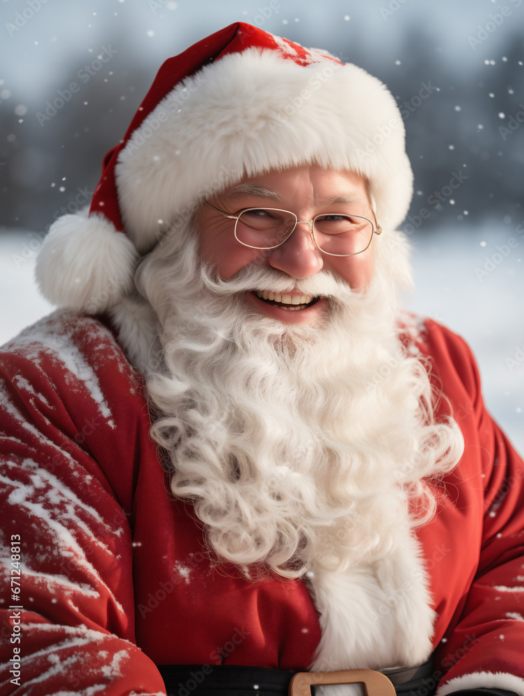 Smiling Santa Claus, on a colored background. Generated by AI Smiling Santa Claus, on a colored background. Generated by AI