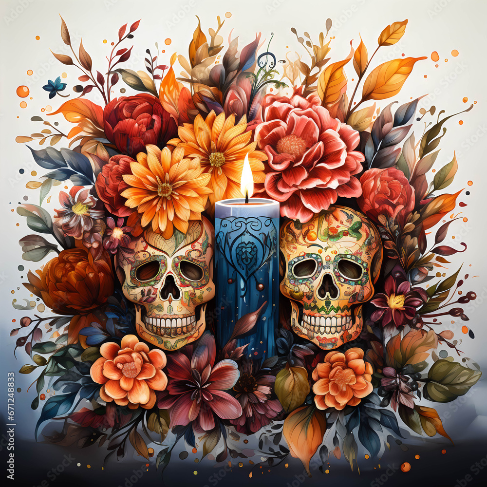 Mexican skull, day of the dead celebration altar