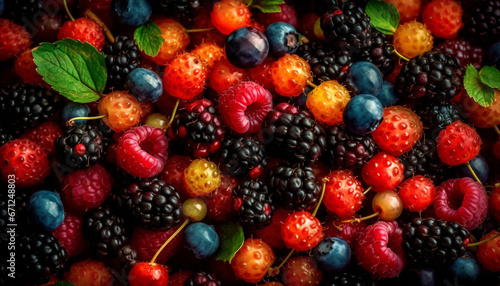 A bowl of ripe  juicy  multi colored berries a gourmet dessert generated by AI