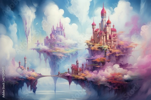 Whimsical cloud castles, floating high above the world, accessible only to dreamers - Generative AI