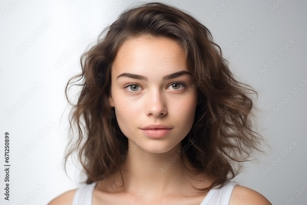 Young charming woman on a light background. Natural makeup. Natural beauty. Young charming woman on a light background. Natural makeup. Natural beauty.