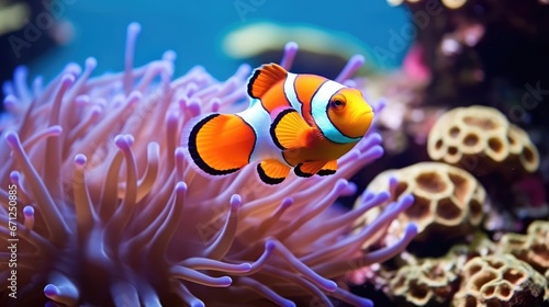 Amphiprion ocellaris clownfish and anemone in sea 