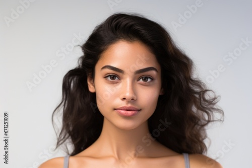 Young charming woman on a light background. Natural makeup. Natural beauty.