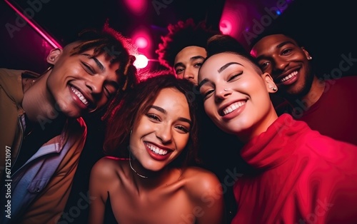 A group of modern young stylish vibrant mixed race friends having fun