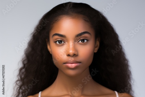 Beautiful Hispanic woman with curly hair.