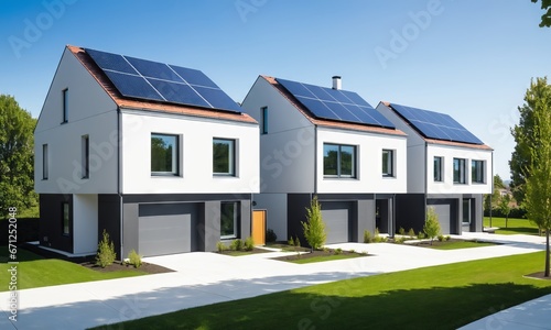 Modern eco-friendly multifamily homes with photovoltaic cells